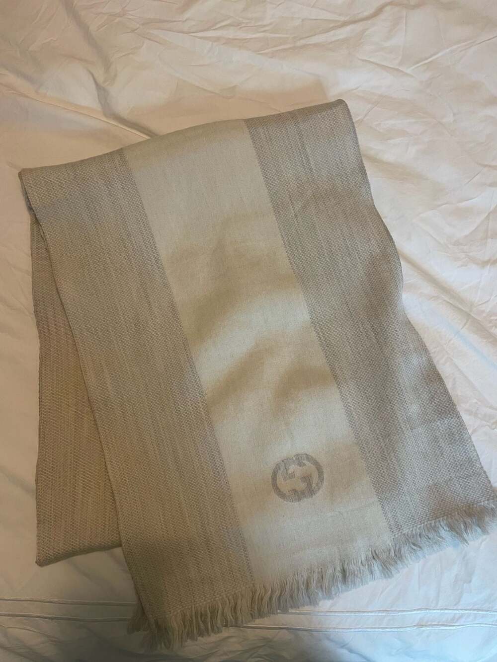 Gucci Grey GG Logo Wool Silk Scarf or Shawl